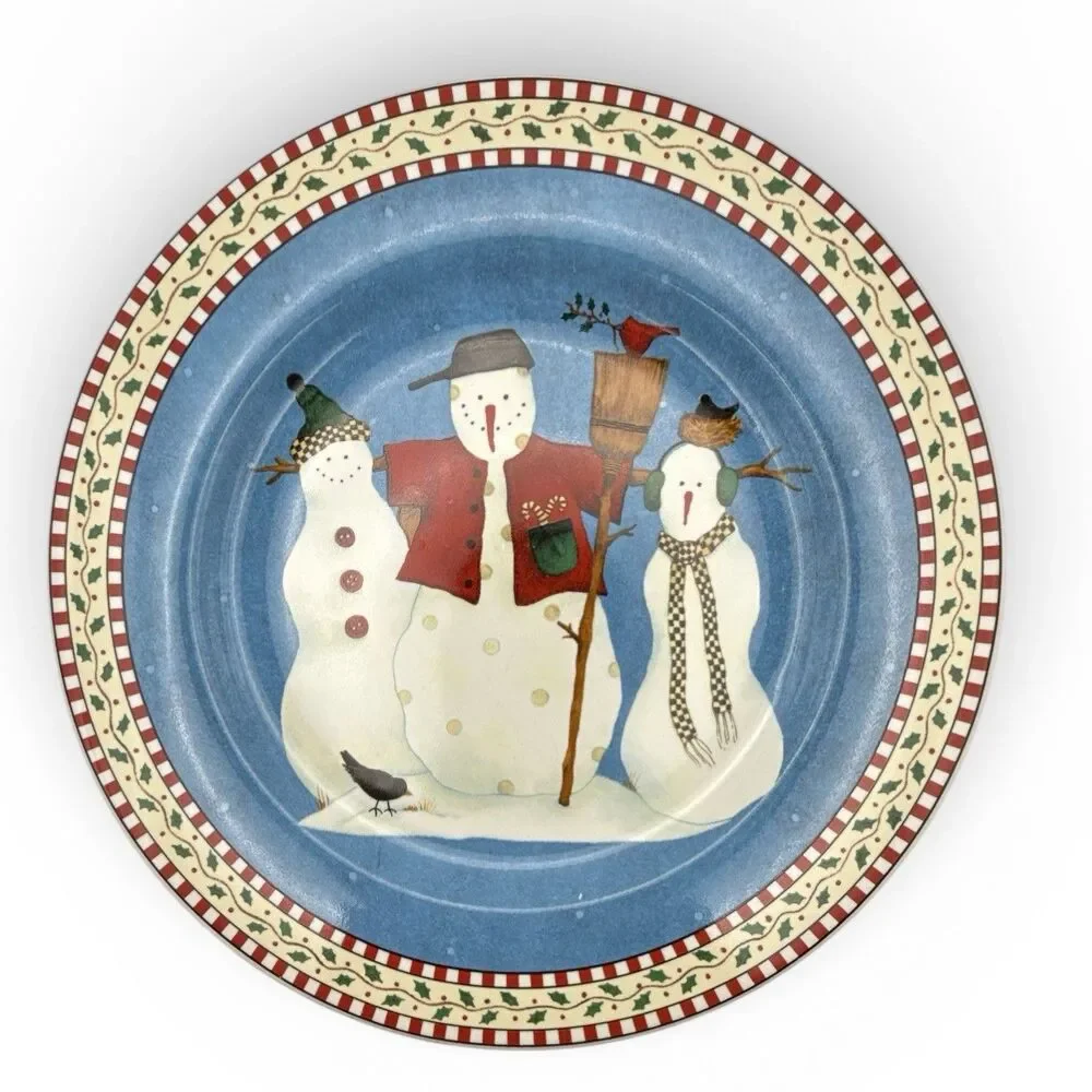 Vintage Debbie Mumm Sakura Snowmen Coffee Mug And Salad Plate Set